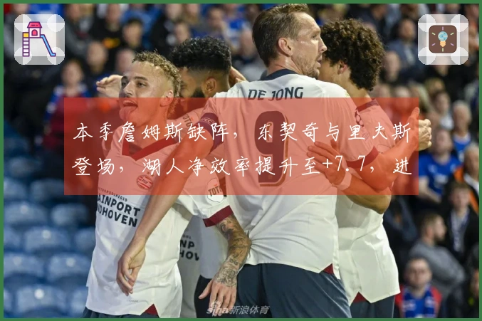 本季詹姆斯缺阵，东契奇与里夫斯登场，湖人净效率提升至+7.7，进攻效率达119.6